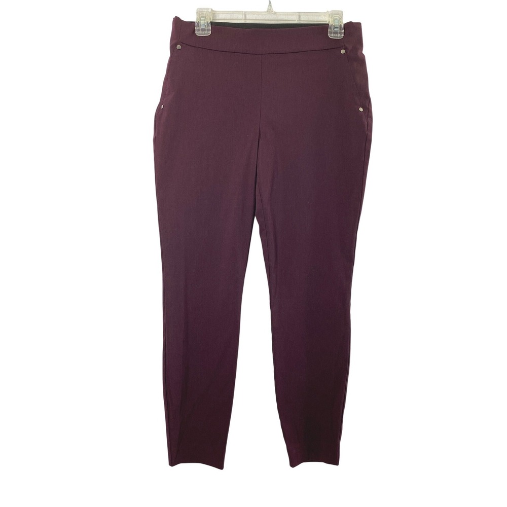 Maurices Pull On Slim Pants Womens‎ M Short Burgundy Stretch Business Casual